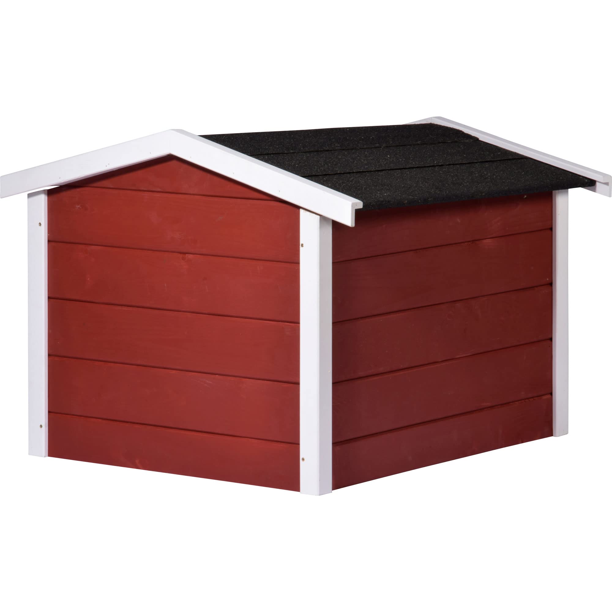 dobar® Garaż dla robota koszącego z drewna jako zestaw do montażu – schronienie dla robota koszącego z dachem bitumicznym – 76 x 68 x 52 cm – czerwony/biały