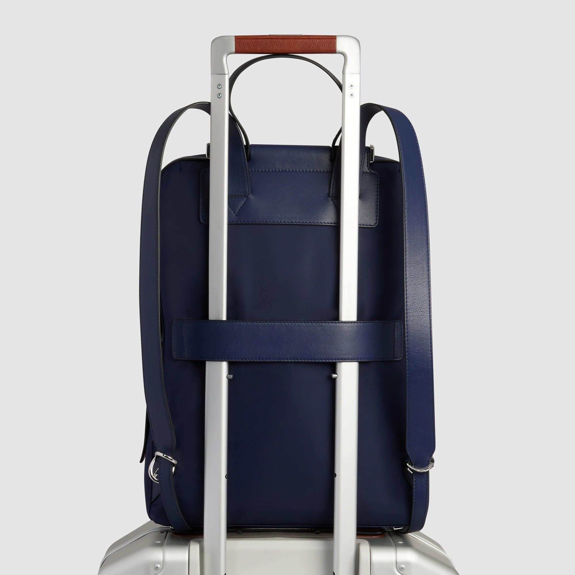 Piquadro Damen Laptop-Rucksack 14" Frau Leder und Stoff blau