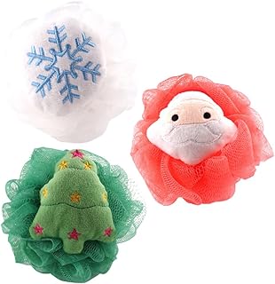 SHERCHPRY Esponja de Banho Esponja de Massagem 3 Peças Esfoliante Corporal Escova Corporal Esponja de Lavagem Esponja de Banho Esponja de Banho Rede de Chuveiro (Árvore de Natal Papai Noel