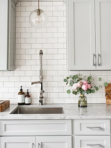 Miniatura 3 de Tiradores cuadrados de níquel cepillado para gabinete, 3.78 pulgadas (3.780 in), manijas centrales para cajones, armarios de cocina, baño, tocador,