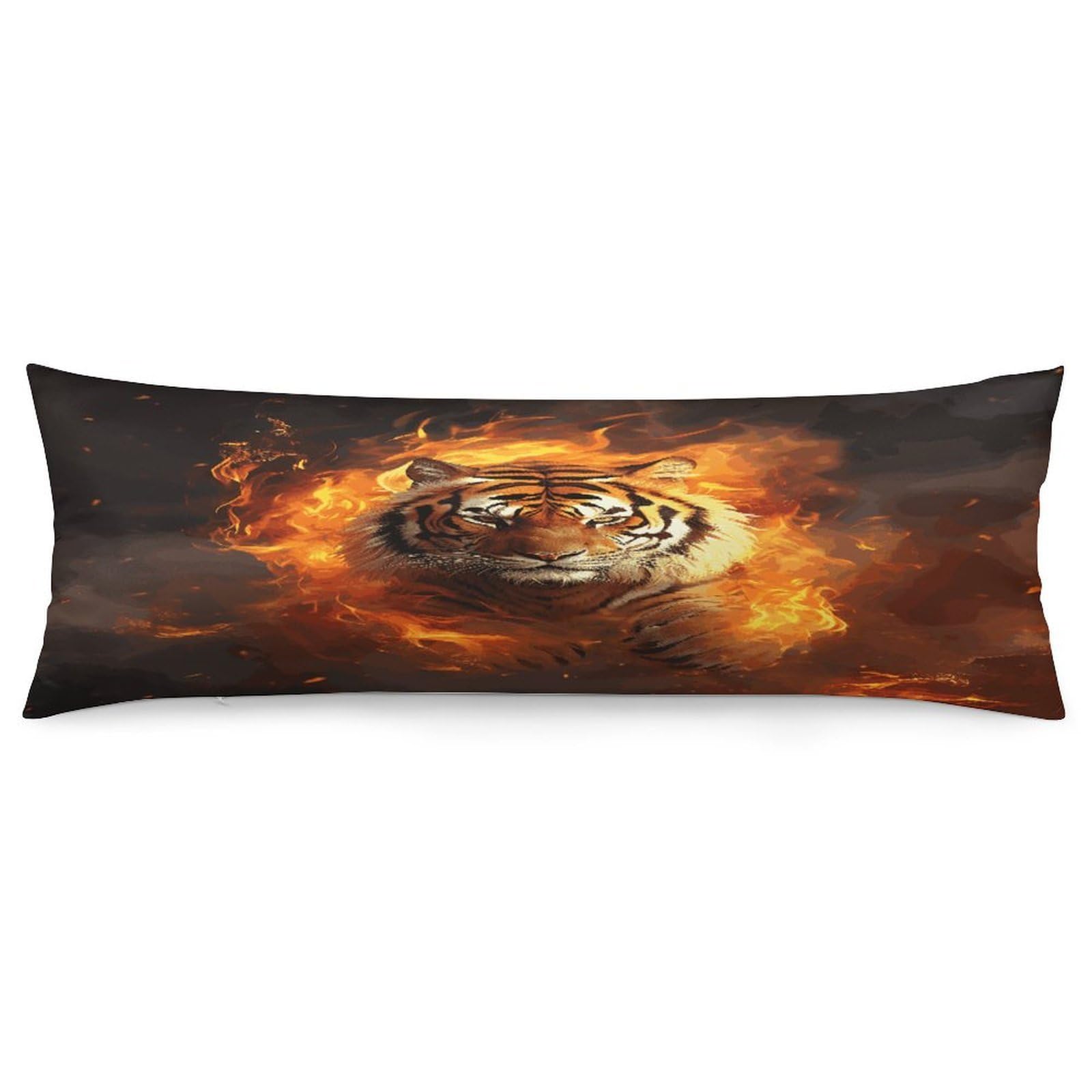 Cool Tiger in Flame Body Pillow Cover Long Body Pillow Pillowcase with Hidden Zipper Ultra Soft Polyester Pillow Cases Breathable & Silky Long Pillows Case Cover 19x53 in