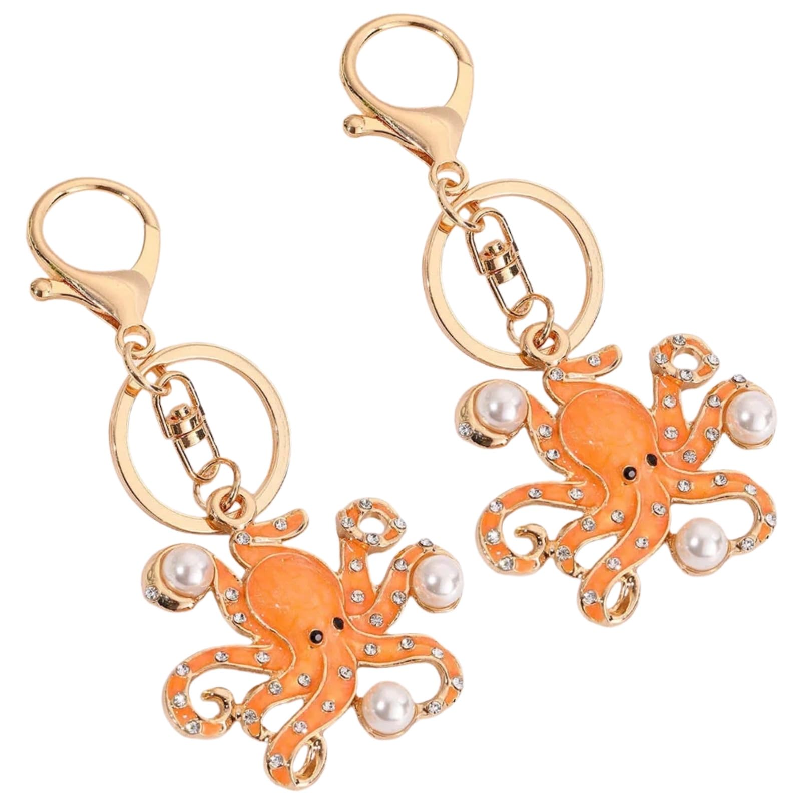 LDGSUPH Cute Rhinestone Small Octopus Pattern Car Keychain, Animal Charm Keyring, Octopus Marine Animal Keychain for Backpacks and Handbags(Orange,2pcs)