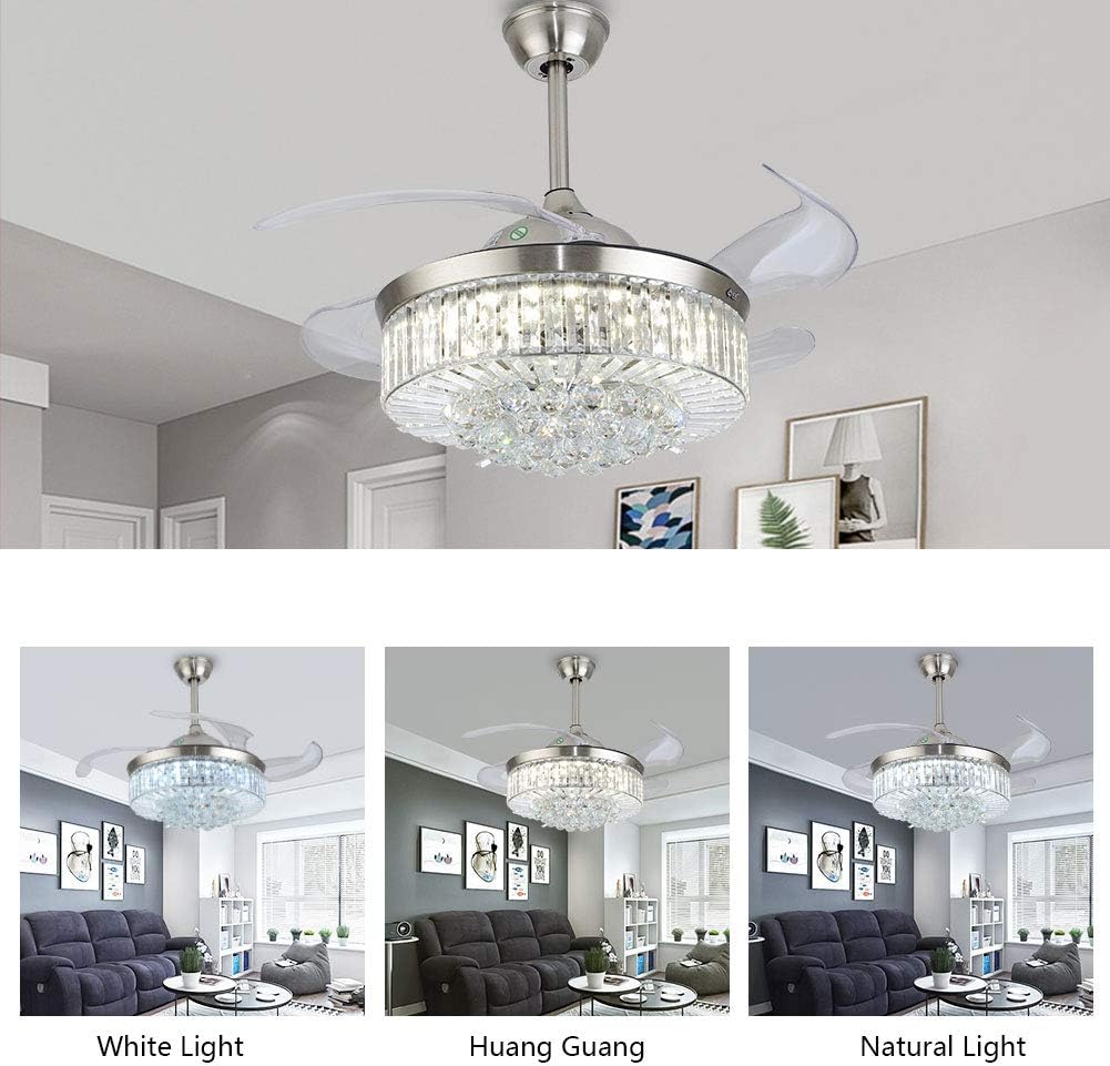 Super Brands Modern Dimmable Fandelier Crystal Ceiling Fan with Lights and Remote Invisible Retractable Chandelier Fan Light LED Lighting-Polished Chrome 42 (Crystal4) Black Friday 🔥 Modern Dimmable Fandelier Crystal Ceiling Fan with Lights and Remote Invisible Retractable Chandelier Fan Light LED Lighting-Polished Chrome 42 (Crystal4)