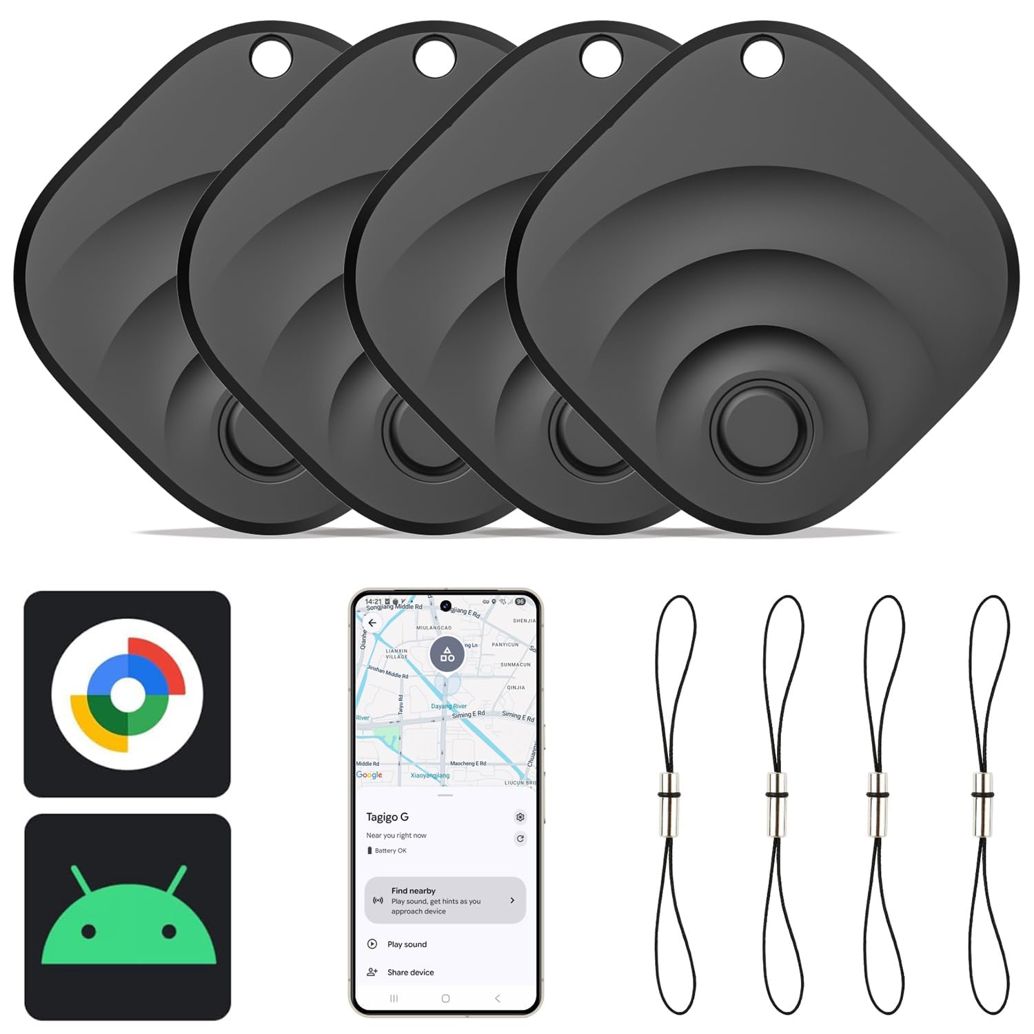 Reyke Tracker Android Smart Tag compatibile con Google Find My localizzatore per chiavi bagagli 4 pezzo