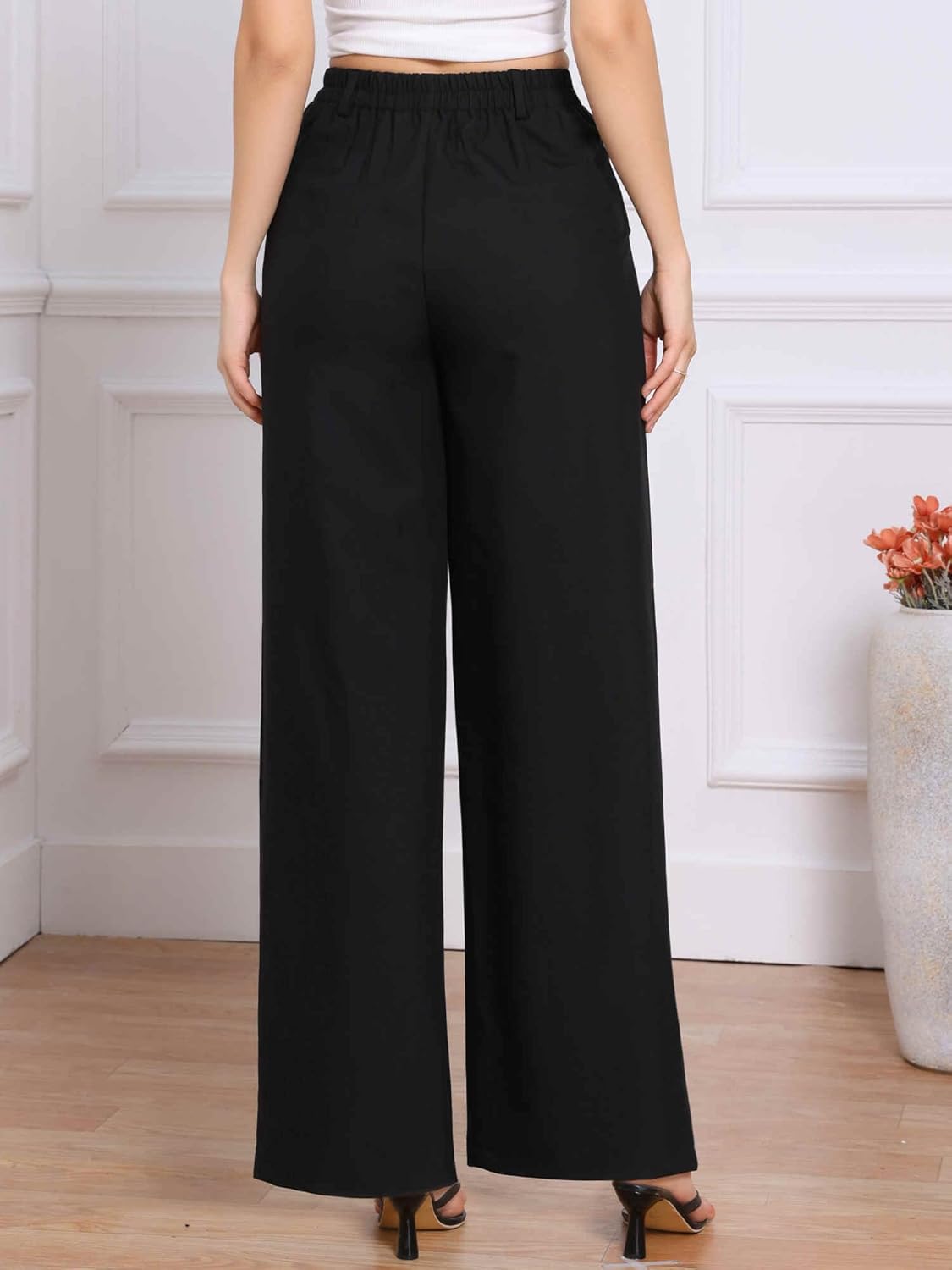 Allegra K Wide Leg Pants for Women's High Elastic Waisted Office Work Trousers Pant Business Casual Outfits