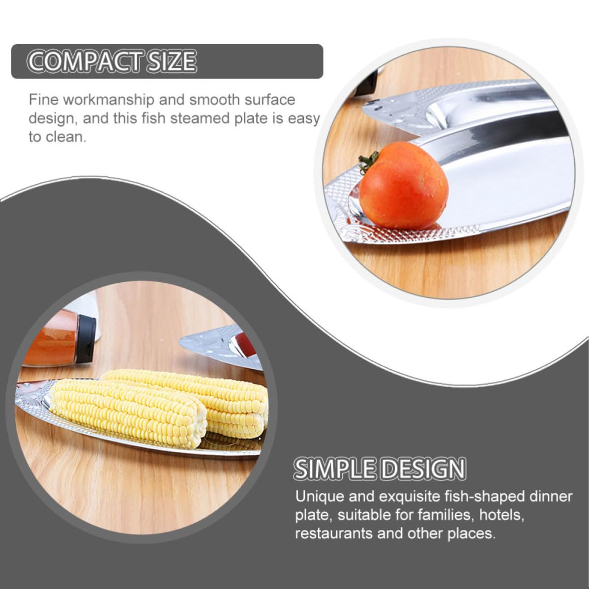 SOLUSTRE Plato de Pescado de Acero Inoxidable 3 Piezas Forma de Pez | Color Plata, Apto para Restaurantes y Hoteles, Fácil de Limpiar, Resistente a Altas Temperaturas