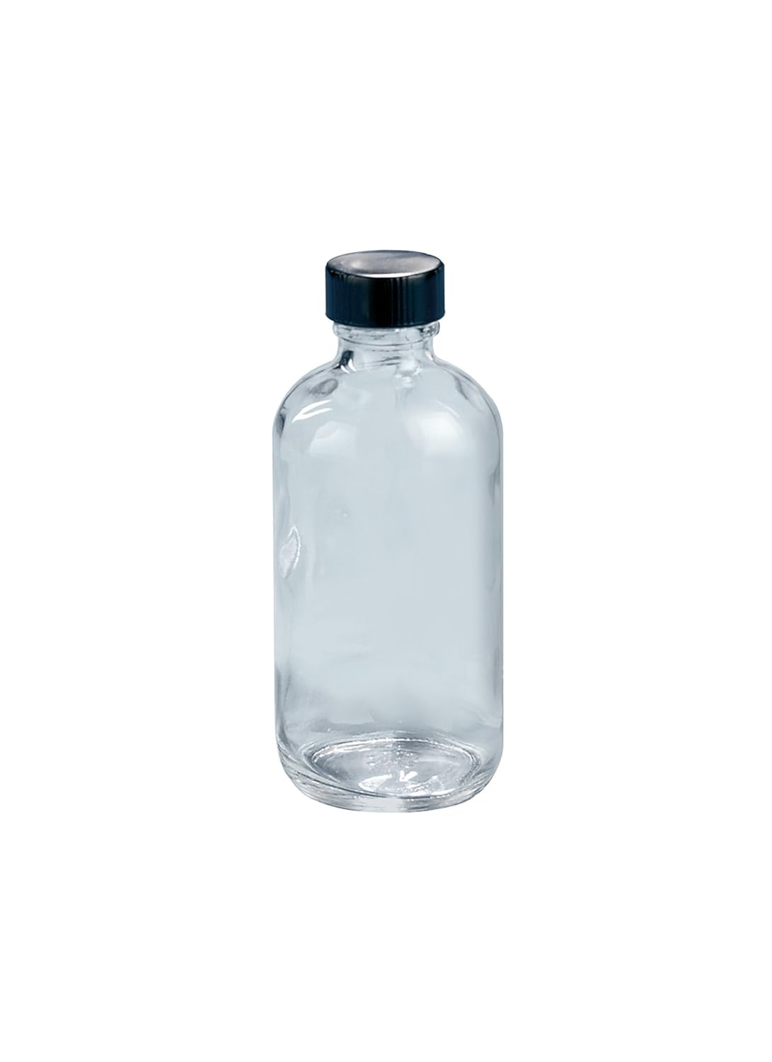 Kimble Type III Soda-Lime Glass Clear Narrow Mouth Boston Round Bottle with Pulp/Vinyl-lined Caps, Capacity 8oz (Case of 12)