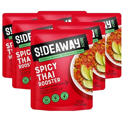 Sideaway Foods, Gallo tailandés picante, soja de Siracha, 9.2 onzas, 6 unidades, listo para microondas, estilo tailandés, vegano, sin gluten,