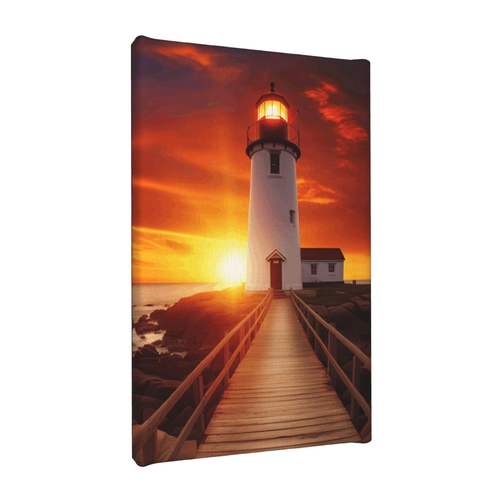 YKLJG Sunset at the seaside Printed Wall Art Canvas Painting 20x30 CM Wooden Framed Picture Painting Artwork Prints for Bedroom Kitchen Home Office Decor
