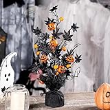 Boxalls Halloween Flowers Decorations Indoor, Artificial Pumpkin Maple Leaf Floral Stems Sets with Base 17.5 Inch Table Freestanding, Fake Branches Plants Arrangements Picks for Home Party Decor
