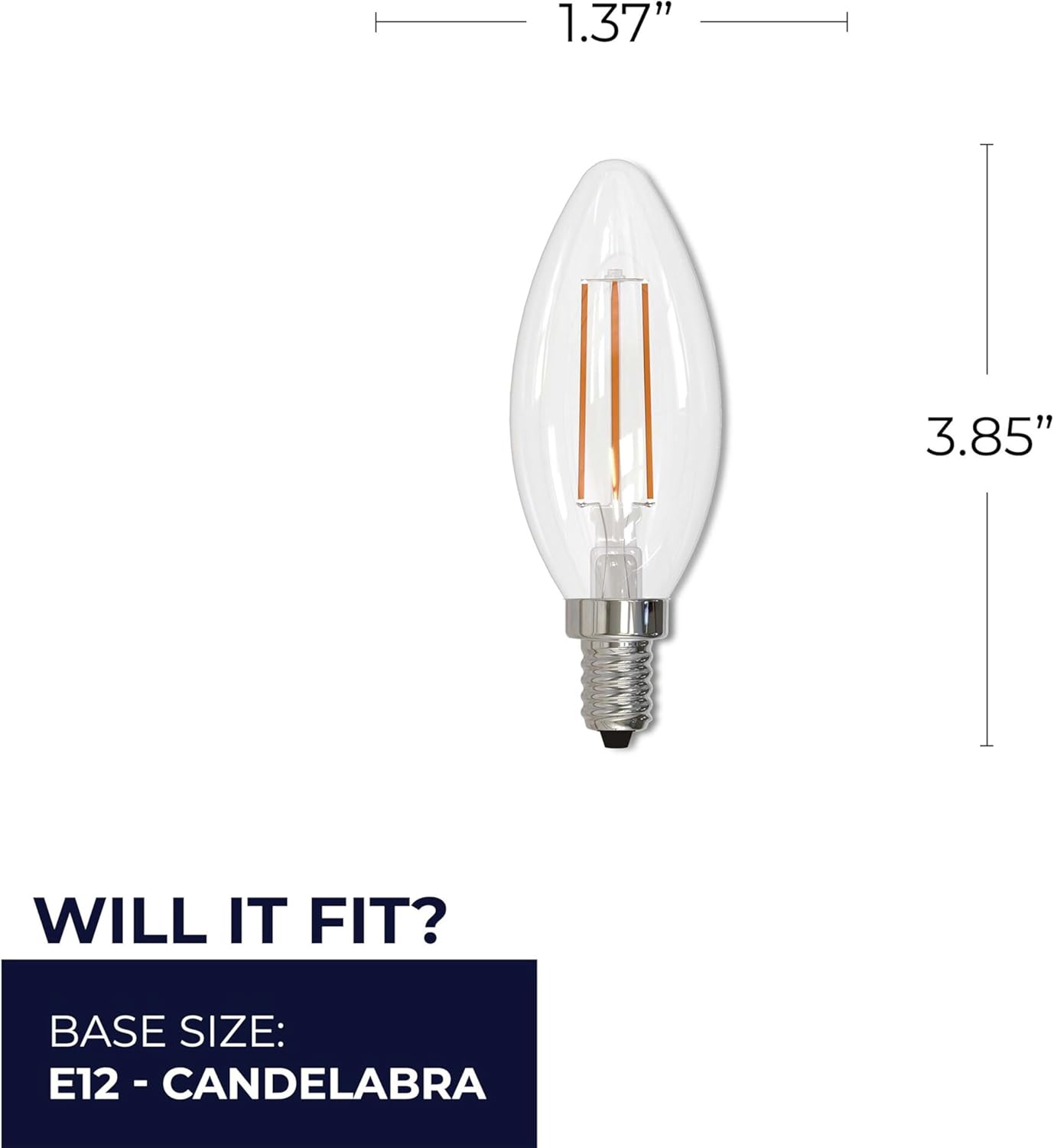 Bulbrite (Pack of 10) Item 776626, High Lumen Higher Equivalency, 5 Watt Clear B11 LED Filament Light Bulb, E12 Candelabra Base, 2700K 500 Lumens, LED5B11/27K/FIL/E12/3 10-Pack