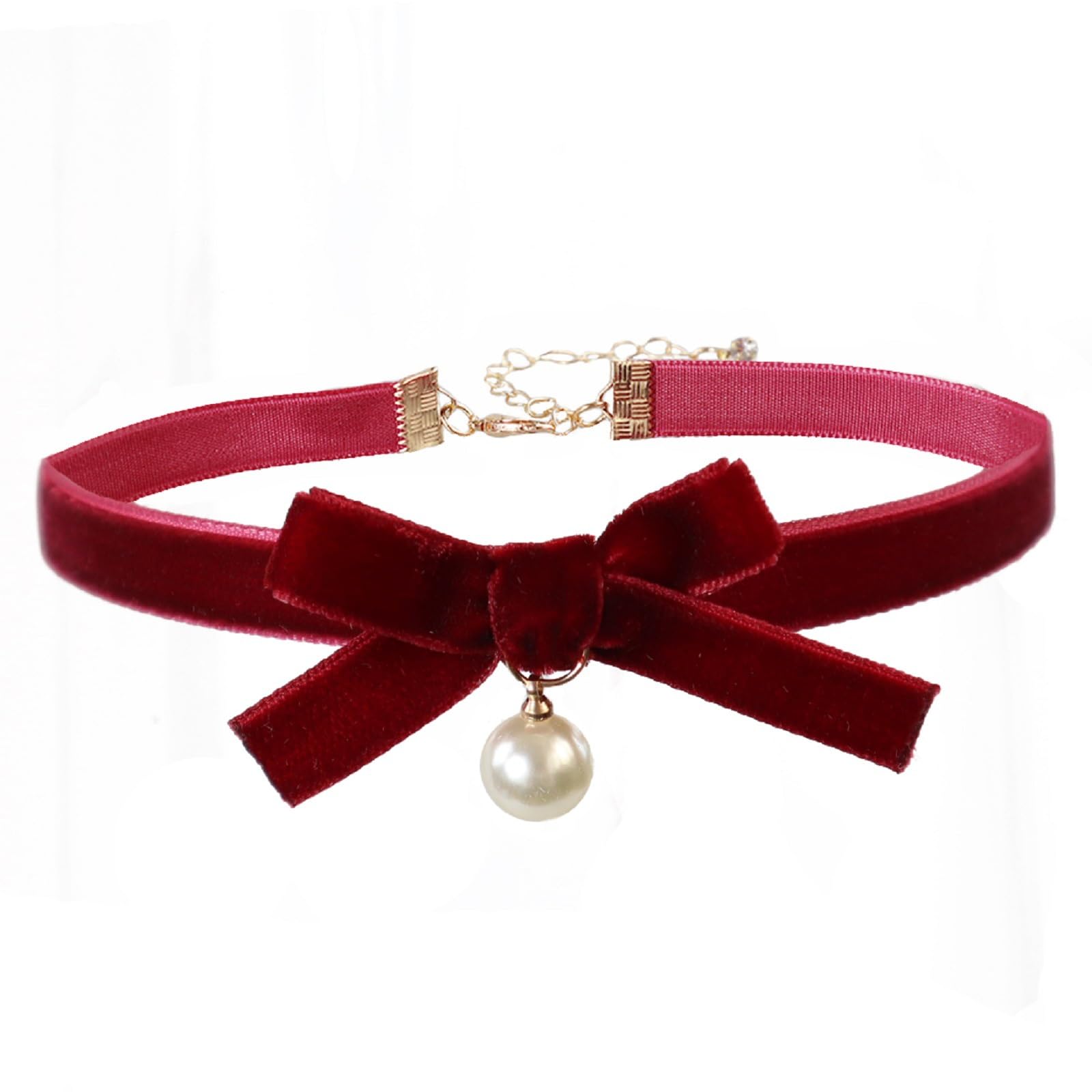 Bow Choker Necklace Black Lace Bow Ribbon Necklace Pearl Bow Necklace Red Bow Necklace for Women Bow Jewelry for Christmas Gifts