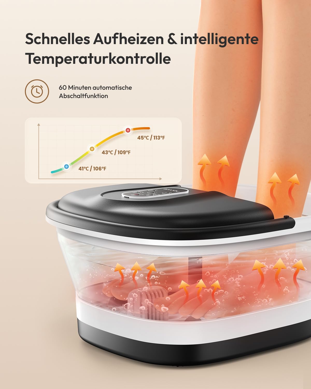 Faltbares Fußmassagegerät mit Wasser, Fussbadewanne mit Massage | Zusammenklappbar, 3 Heizstufen, 16 Rollen (nicht elektrisch), Fernbedienung, Schleifstein, Entspannung für müde Füße