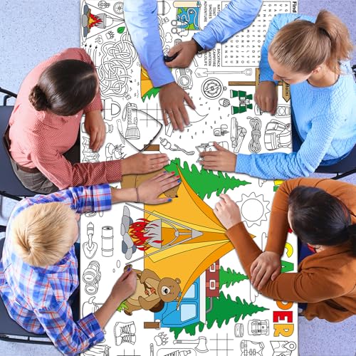 Image of Naozinebi Camping Giant Coloring Poster for Kids Camper Summer Large Coloring Tablecloth Big Paper Sheets Page Camp Table Cloth DIY Activity Game Art Crafts Mat Wall Home Party Decoration Supplies