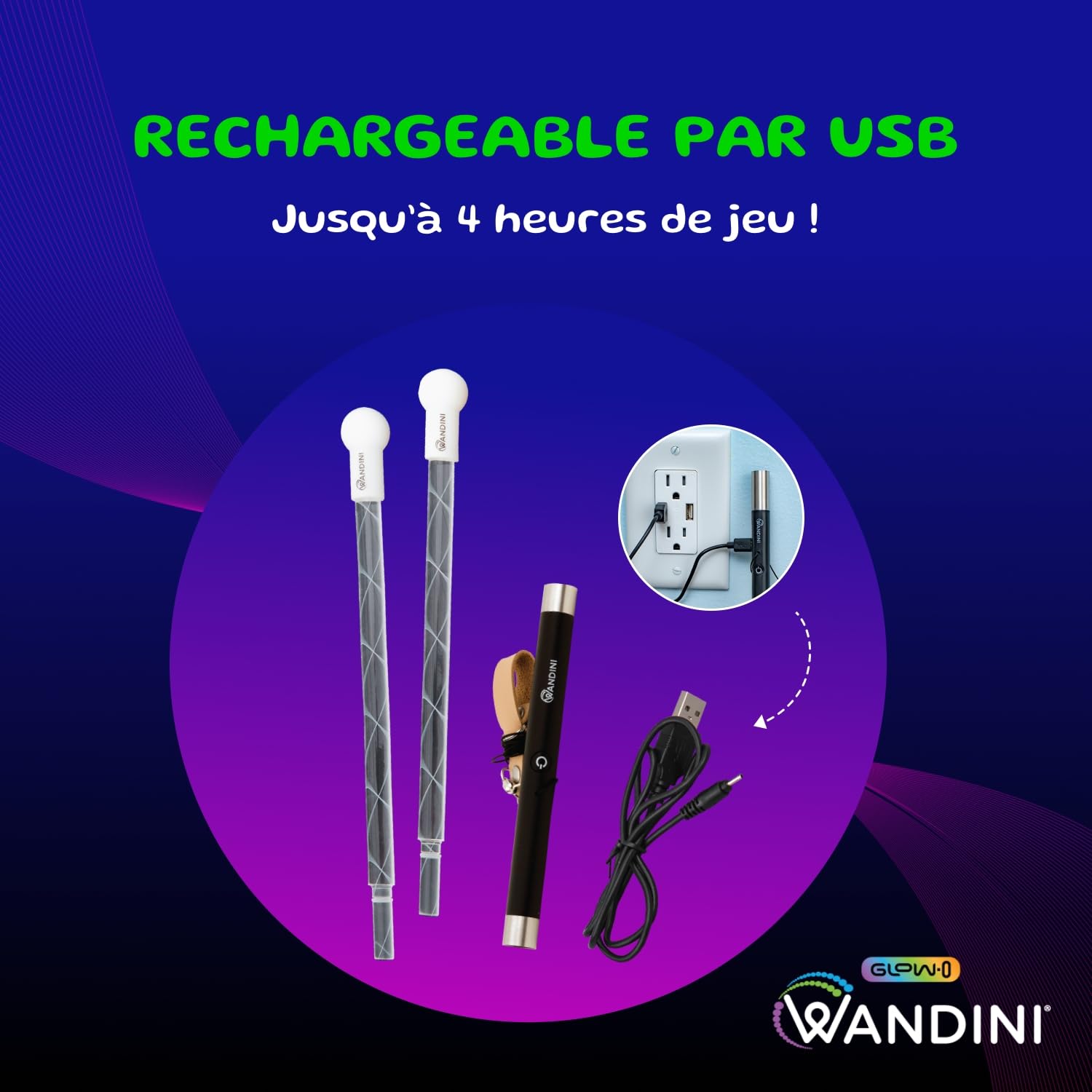 Wandini Glow.0 Baguette Magique Pliable de Lévitation à LED – Baguette Lumineuse Rechargeable par USB - 22 Modes de Lumière de Couleur – Bâton Magique à LED Brevetée et Équilibrée par des Experts.