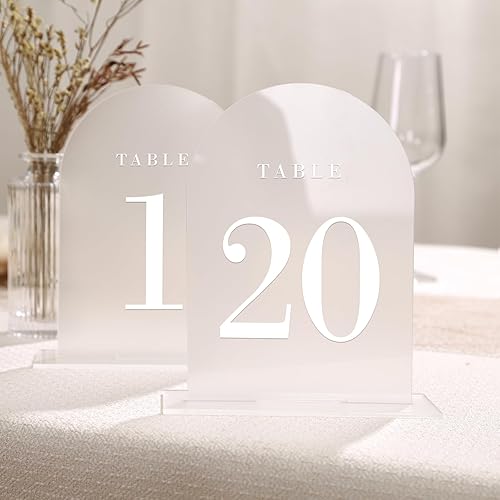 Miniatura 21 de UNIQOOO Números de mesa de boda de arco esmerilado con soportes 1-15, letreros y soportes acrílicos de 5 x 7 pulgadas, paquete de 15, perfecto
