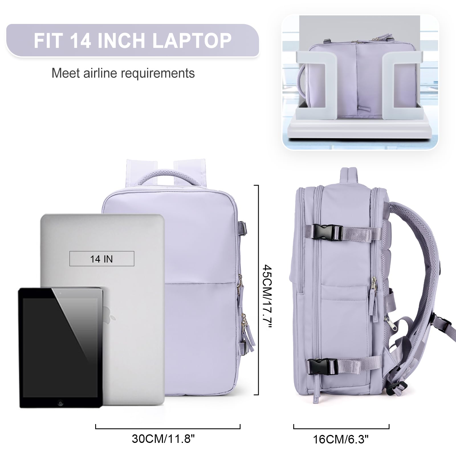 Zaino Bagaglio a Mano Ryanair 40x20x25 Zaino Aereo Borse da Cabina per Easyjet 45x36x20 Zaino da Viaggio donna con porta ricarica USB, Borsa da Viaggio aereo Zaino Computer Impermeabile Casual Daypack