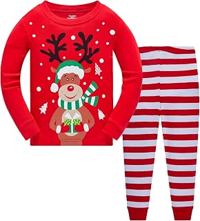 Akyzic Kids Christmas Pajamas 100% Cotton Long Sleeve Matching Holiday Pjs Set Toddler Boys Girls Xmas Jammies 3t -10t