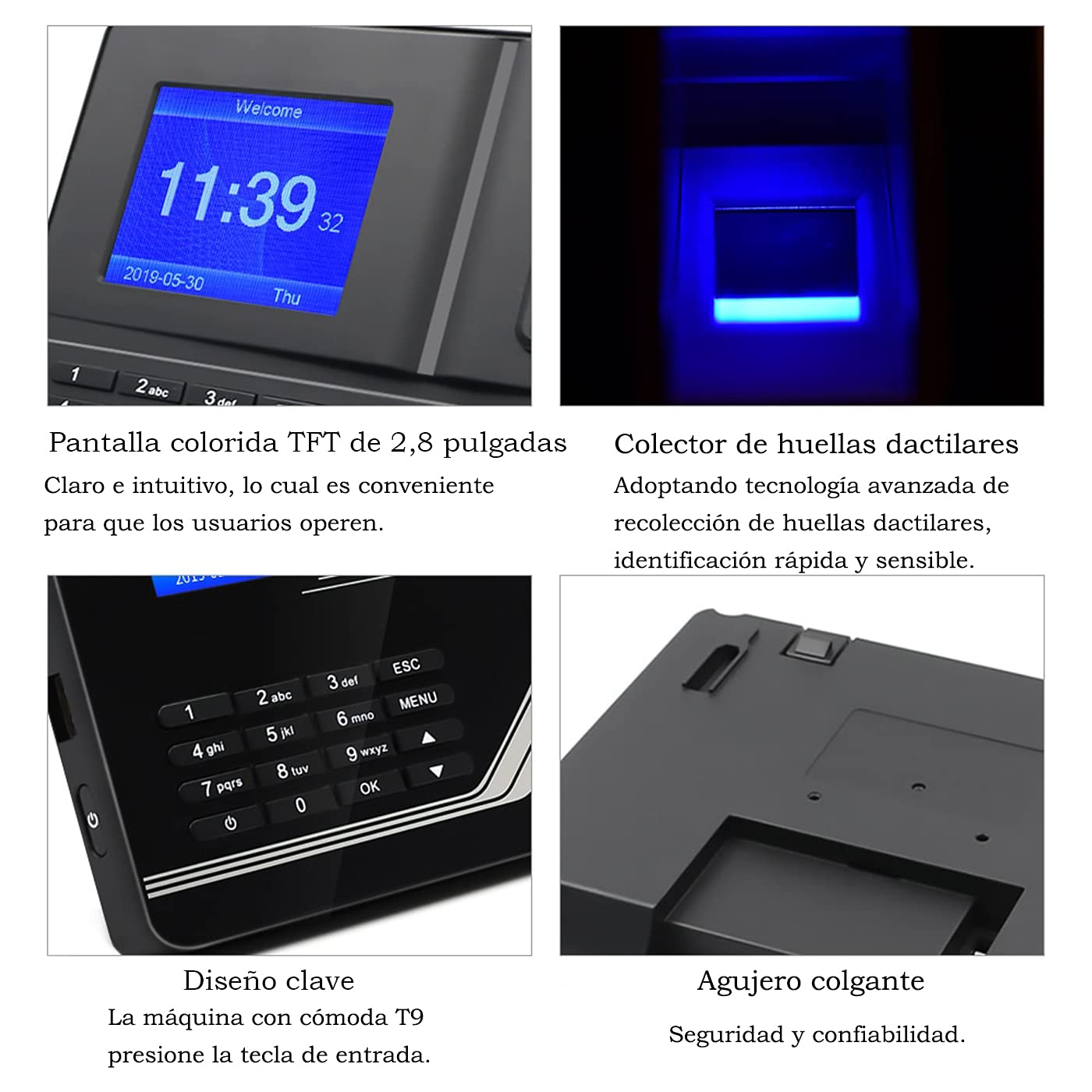 Aktivstar Maquina Asistencia Empleados de Fichar Máquina de Fichaje Biométrica para Empleados con Huella Dactilar, RFID y Pin, Sistema en Español para Control de Horario Sin Cuotas Mensuales