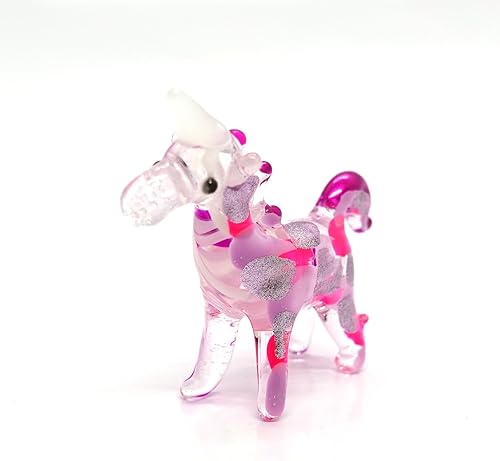 Miniatura 5 de Figuras pequeñas de unicornio, animales de lujo, arte de vidrio soplado a mano, regalo coleccionable para decoración del hogar (rosa y morado)