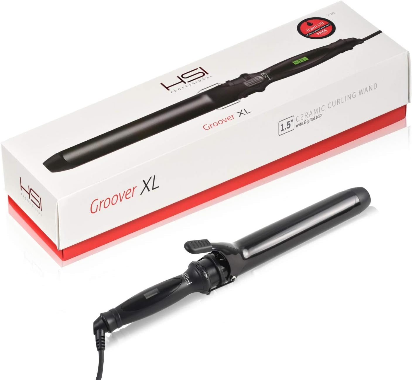 HSI PROFESSIONAL Groover XL 1.5-Inch Digital LCD Ceramic Curling Iron Wand - Ionic Tourmaline Barrel Curler & Hairstyling Iron w/Argan Oil For Setting All Hair Types