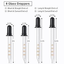 8 Pack, 1 mL Glass Eye Dropper with Measurement - Long & Short, Bent & Straight Tip Calibrated Glass Medicine Droppers, Accurate Dose Pipette Dropper for Essential Oils, Feeding, Ear, Lab, Health Care