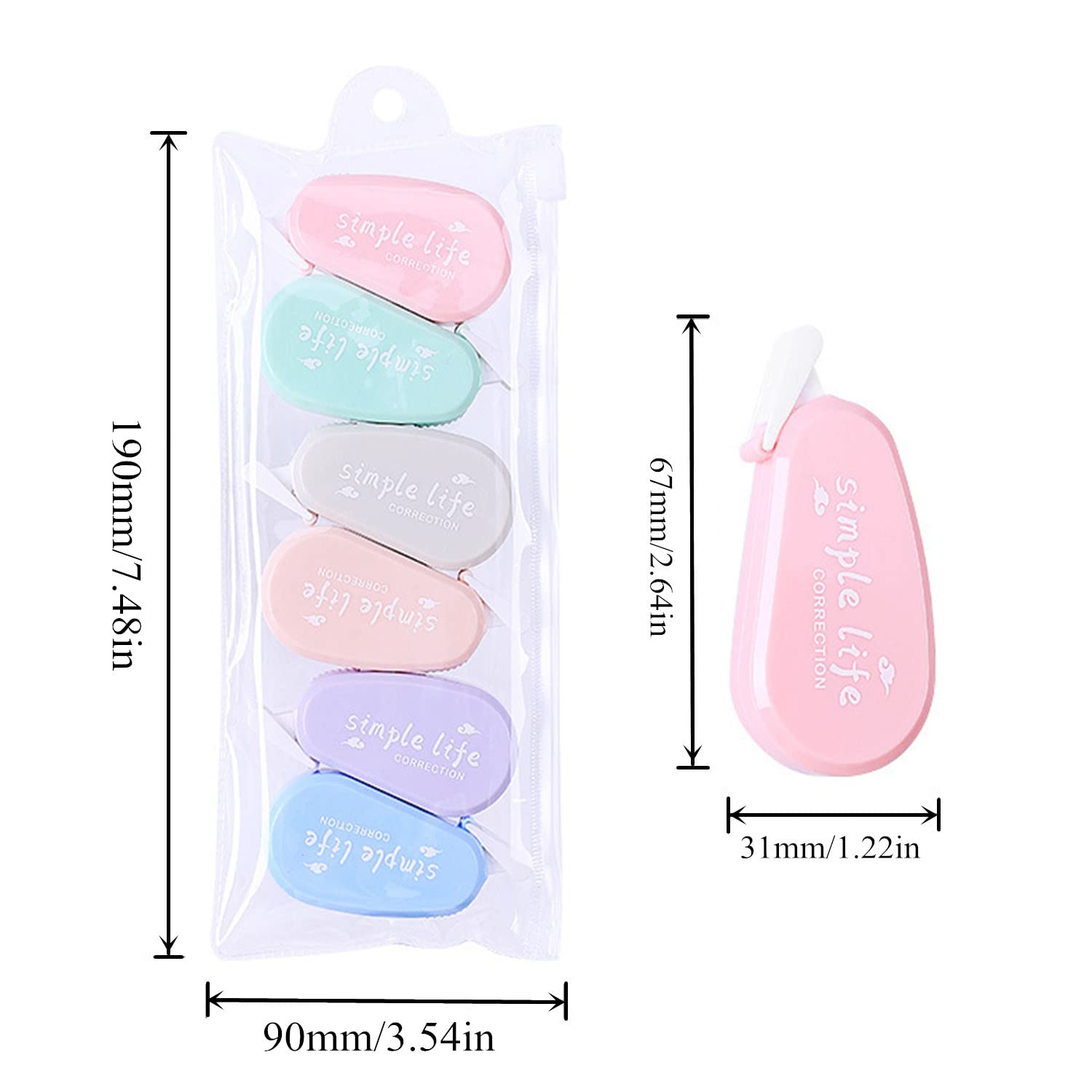 Pentel Correction Tape ZTT605 - Nastro di correzione retrattile, 5 mm x 6 m, corpo trasparente e celeste