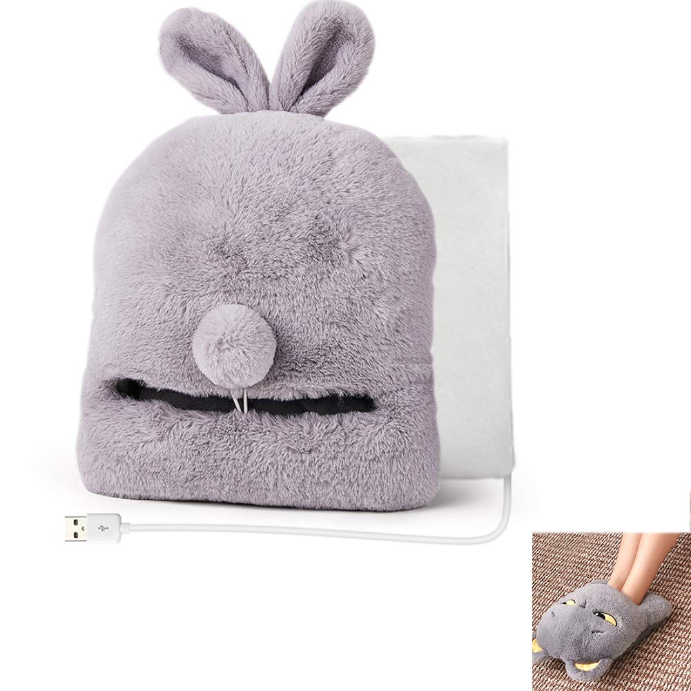 Calentador De Pies Calefactable Cojín Recargable USB Calentador Eléctrico Calefacción De Oficina De Invierno Calentador De Plantilla, Funda Desmontable Lavable, Carga Rápida (2 Piezas),Gray1