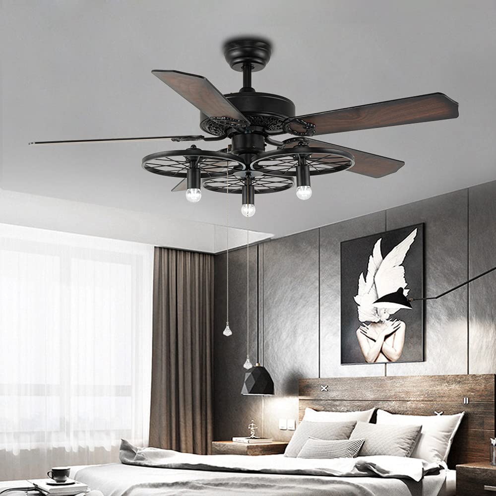 Buy Rustic Ceiling Fan Indoor with Light and Remote Control, Retro