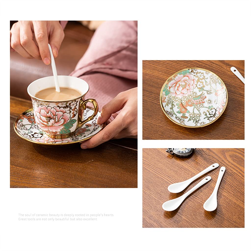 Zestaw filiżanek do herbaty Zestaw filiżanek do herbaty z porcelany kostnej Zestaw filiżanek do kawy ze spodkami, łyżeczką i metalowym stojakiem Filiżanki do c(Gold-4 pcs)