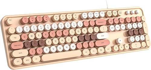 MOFII Teclado con cable, lindo teclado colorido tamaño completo, teclado retro con teclas redondas, teclado de computadora USB para PC, laptop,