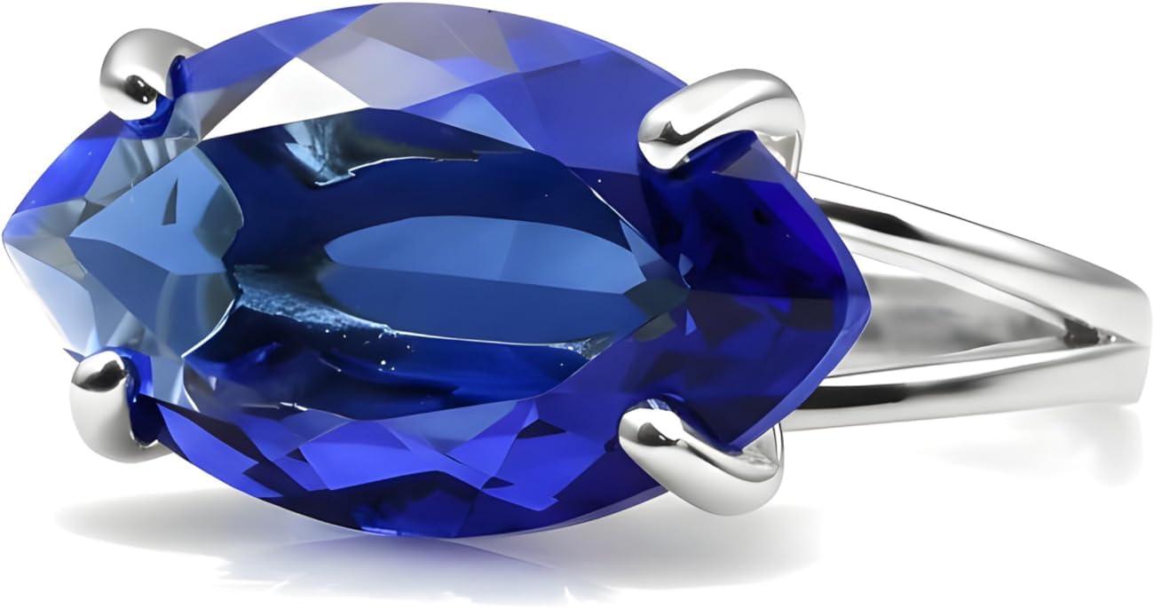 Marquise 12x22mm Sapphire Jewelry Ring - Artisan 925 Sterling Silver Rings for Statement, Bohemian Wedding, Birthday, Anniversary - Handmade Womens Fashion Rings