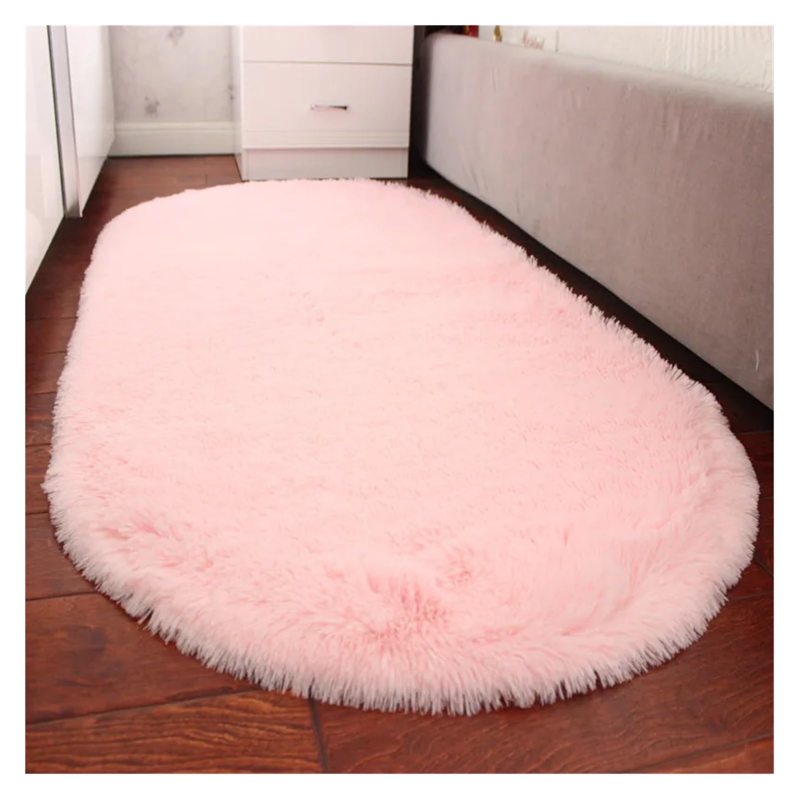 Tapis ovale gris de luxe 120x200 en peluche épaisse pour salon et canapé