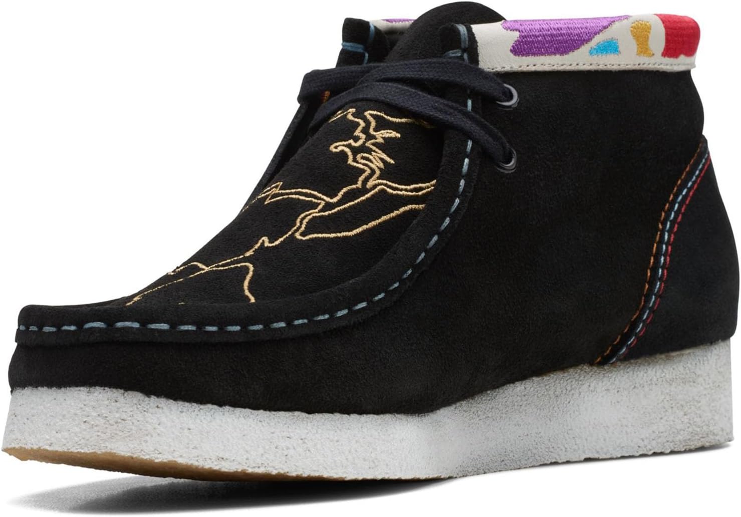 Clarks - Womens Wallabee Boot Shoes, Color Black Embr, Size: 8 M US