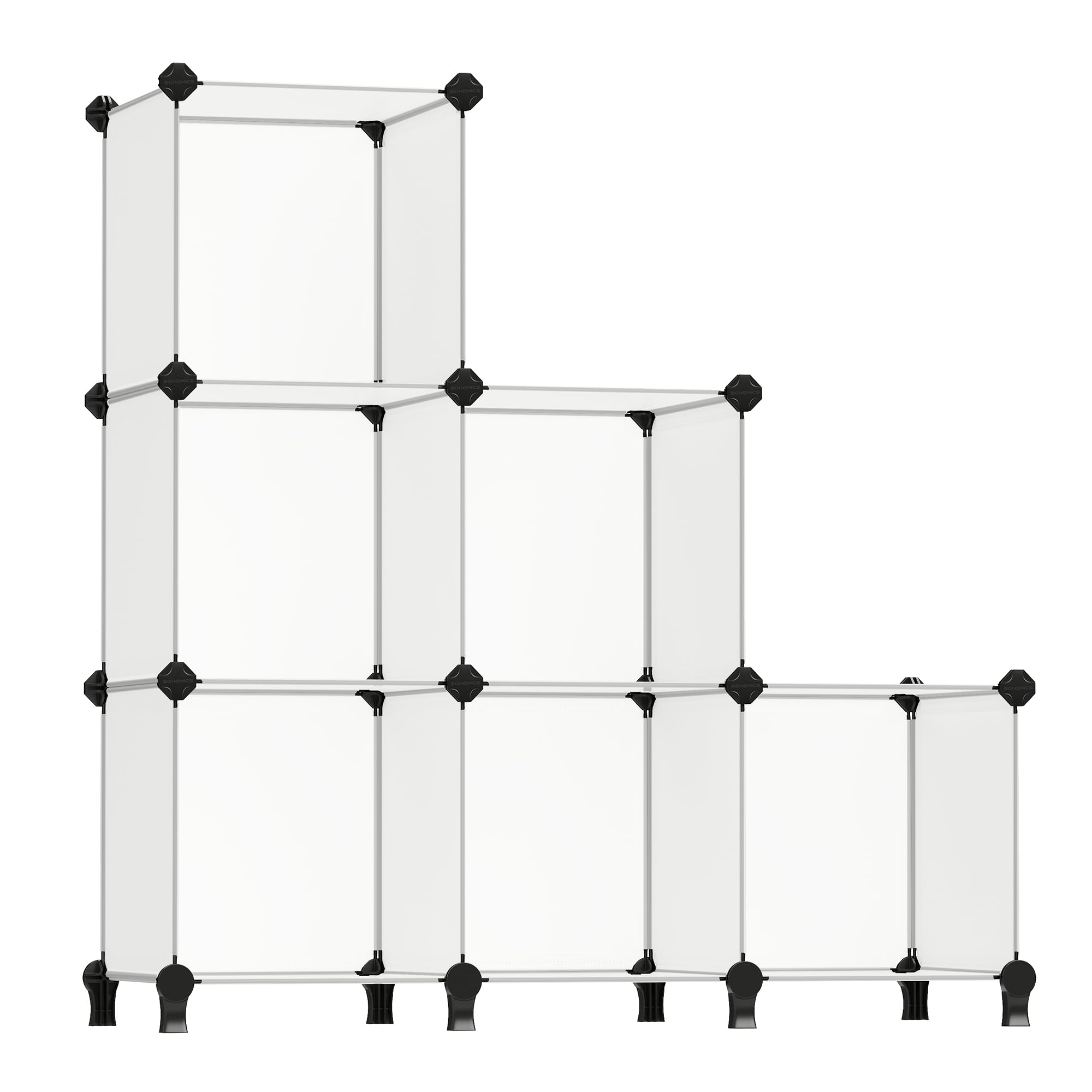 SONGMICS 6 Cube Storage Organizer, DIY Closet Shelf, Plastic Clothes Organizer, Modular Bookcase, 11.8 x 11.8 x 11.8 Inch Cubes, with Feet and Rubber Mallet, White ULPC06W