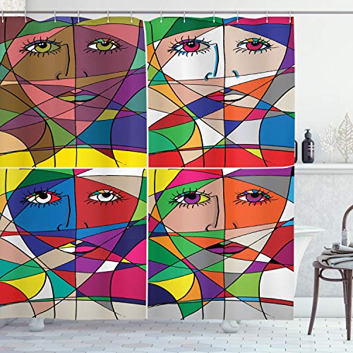 Ambesonne Abstract Shower Curtain, Abstract Face of a Woman Illustration Behind The Stained Glass Styled of a Human Facial Feature Art, Fabric Bathroom Decor Set with Hooks, 69  W x 70  L, Red Orange