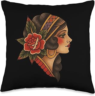 Vintage Traditional Tattoo Woman Throw Pillow