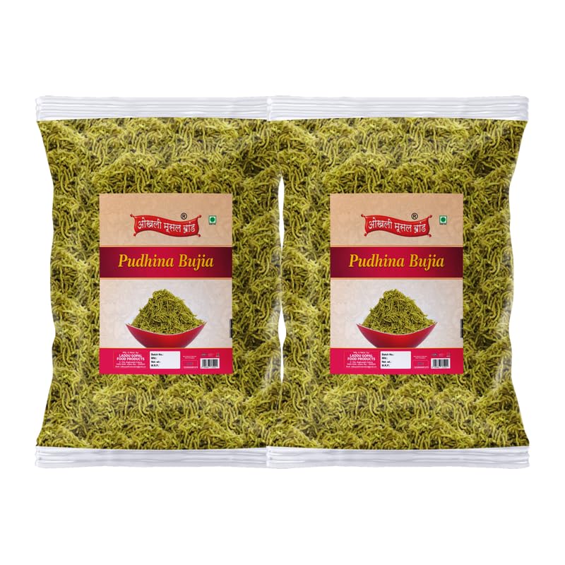 Image of OKHLI MUSAL BRAND Putiha Bhujia Bhujiya Namkeen Snack | Marwar Rajapuri Aloo Poodina Mint Bhujiya Bhujia | Festive Season Crunchy Munchy Snack Alu BHUJIYA BHUJIA Namkeen Savoury Snack-850g*2Pack