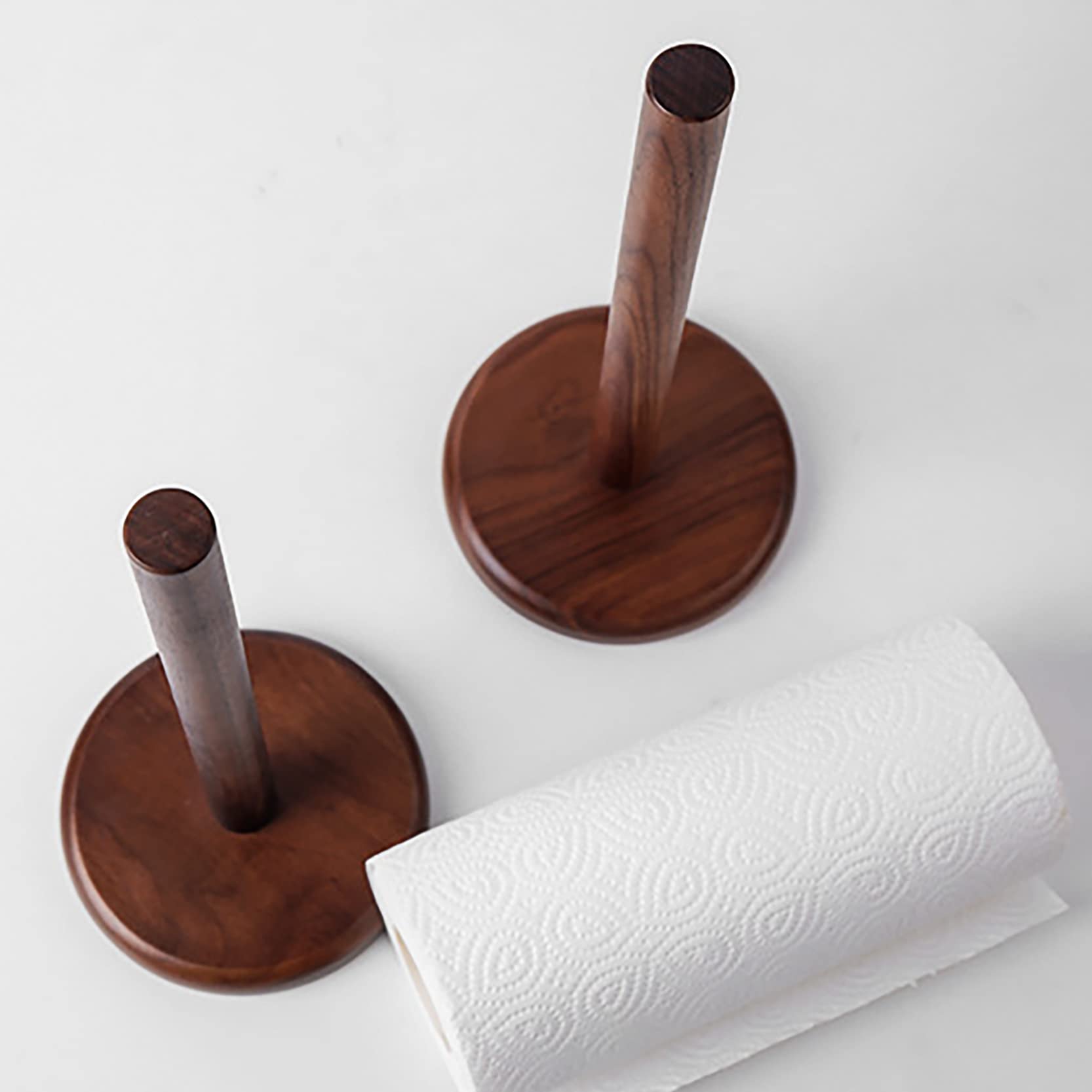 Lot de 2 Porte-Serviettes en Papier (31 cm x 14 cm), en Bois de Noyer Noir Massif, avec Base Ronde en Bois, Pas de Base d'épissage, Distributeur de Papier essuie-Tout