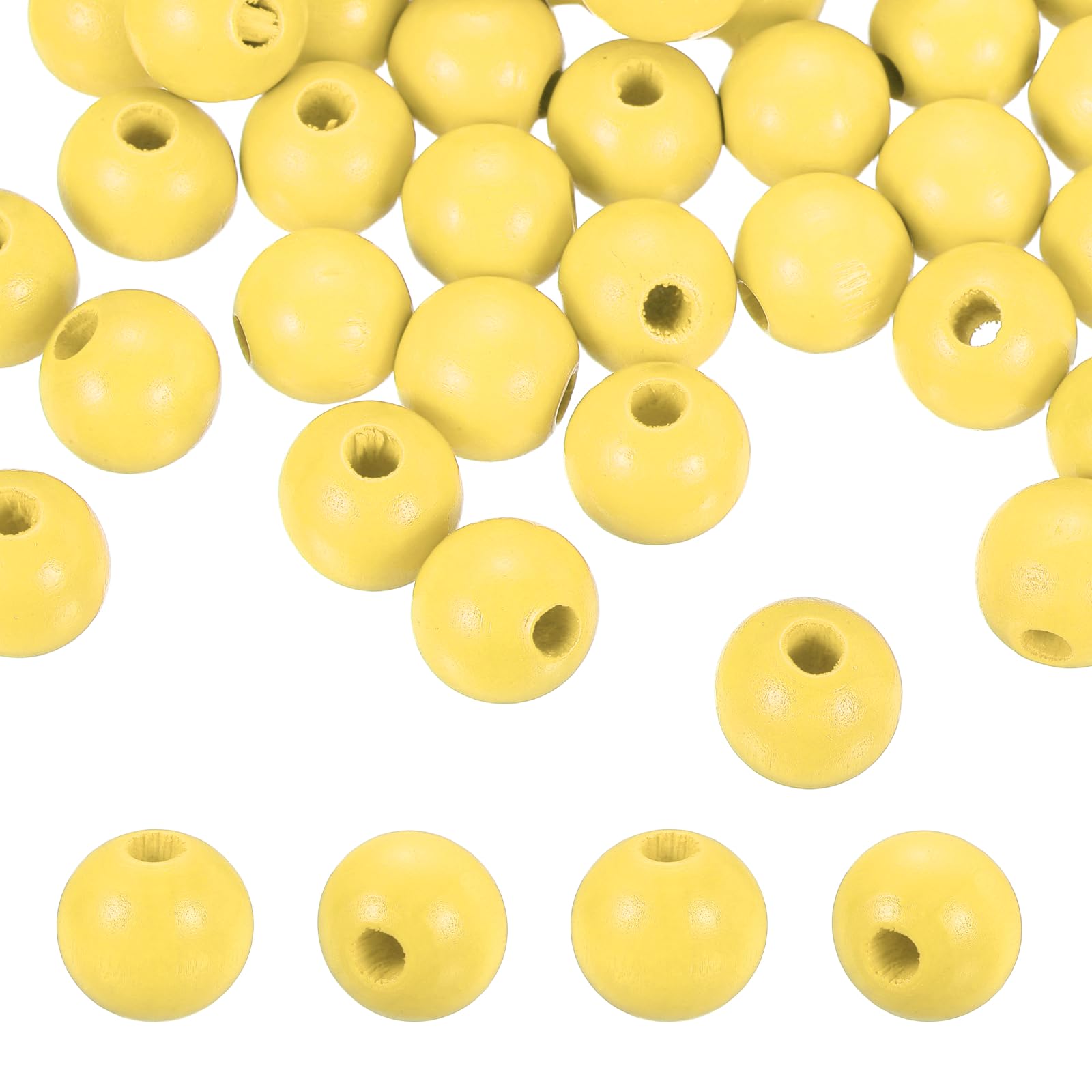 PATIKIL 100pcs 16mm Yellow Natural Wood Beads with 4mm Hole