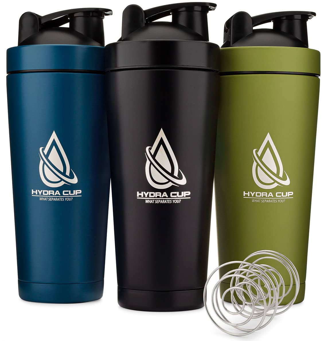Hydra Cup - [3 PACK Insulated Stainless Steel Shaker Bottle with Barbell Blender Wire Whisk, Double Walled Vacuum Protein Mixes Shaker Cup, Keep Hot & Cold (3)