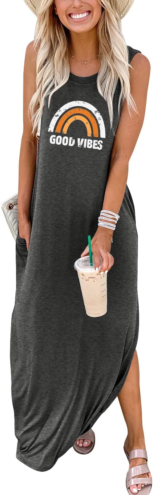 ANRABESSWomen Casual Loose Sundress Sleeveless Split Maxi Long Beach Shirt Dress Travel Vacation 2025 Summer Outfits