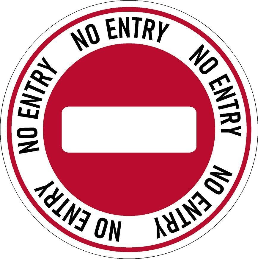 No entry sign, prohibition floor sticker with black text - Self adhesive floor graphic (300mm x 300mm)