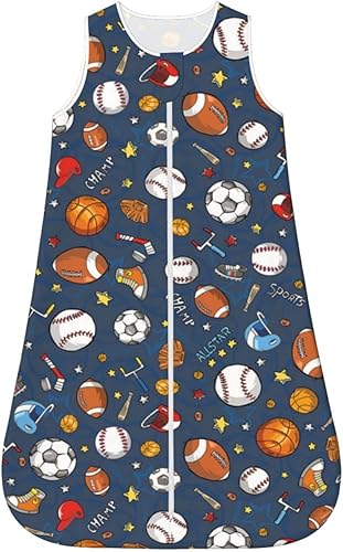 Saco de dormir para bebé con patrón de baloncesto y fútbol, manta transpirable suave sin mangas, saco de dormir de transición para envolver tamaño