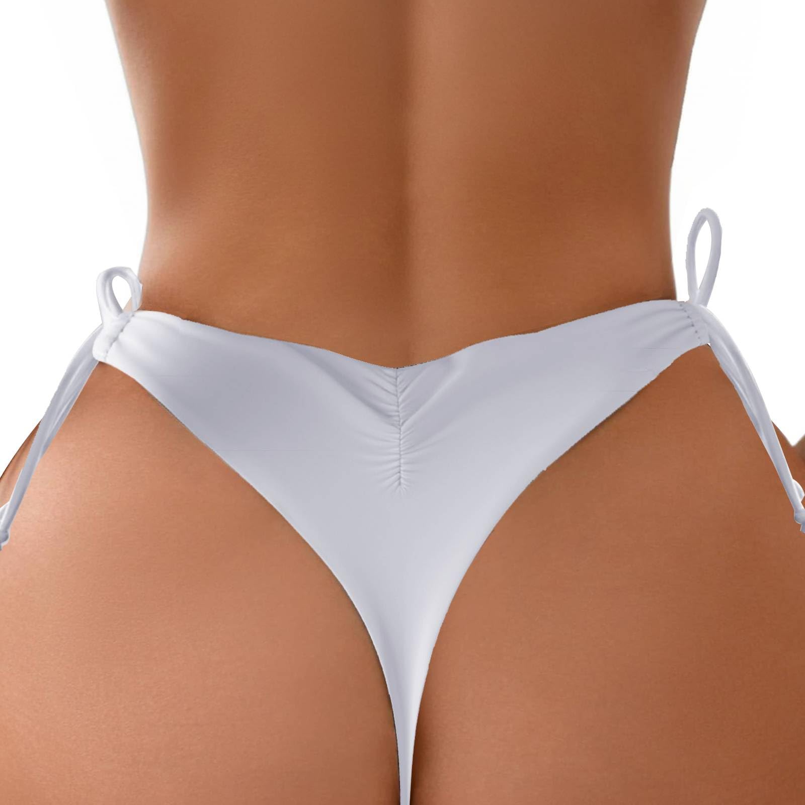 Photo 1 of FUFUFARYA Women' s Thong Bikini Bottoms Ruched Scrunch Butt Swimsuit Bottoms Cheeky Sexy High Cut Tie Swim Bathing Suit Brief size M