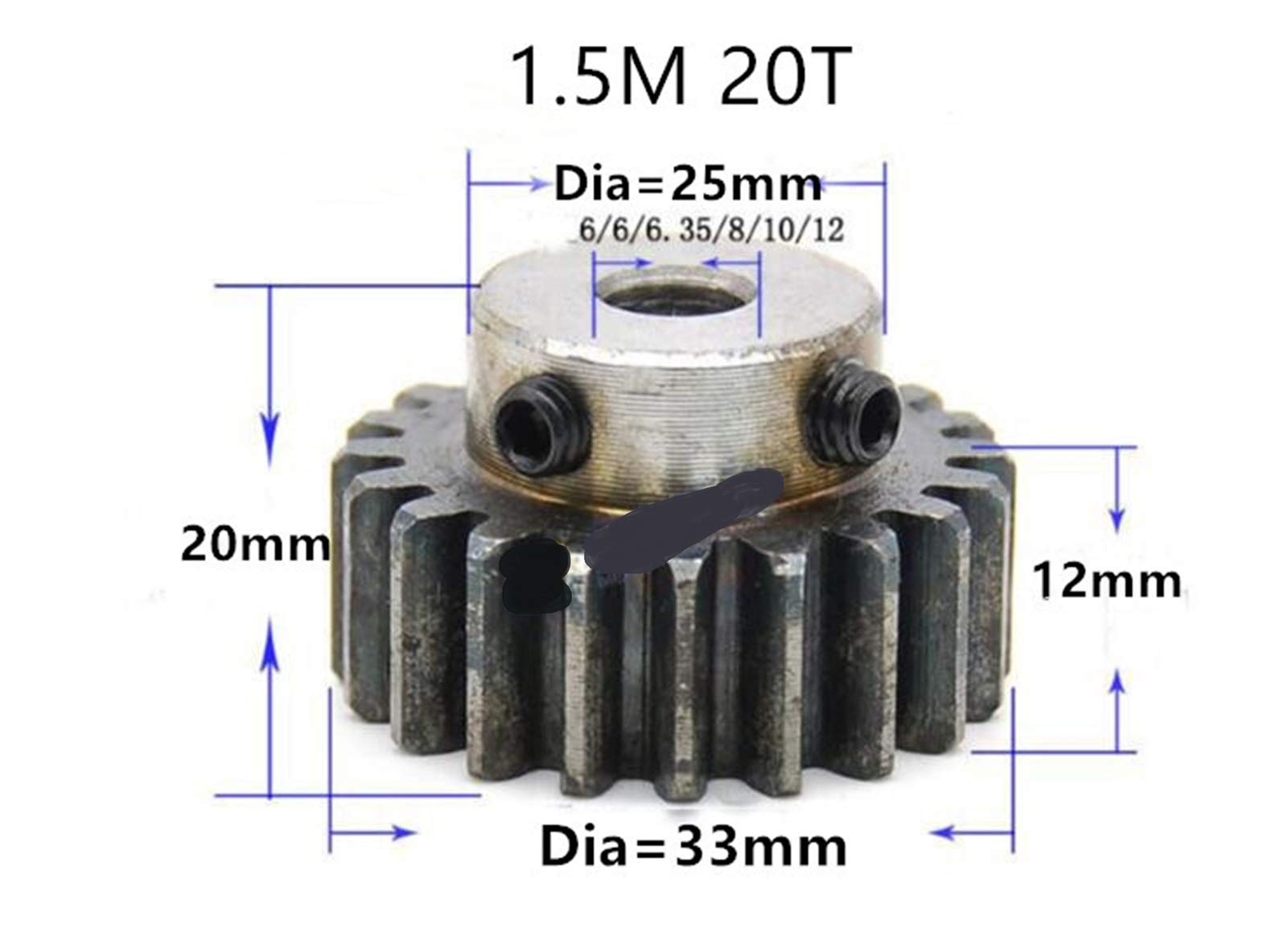Lot de 4 pignons d'engrenage 20 dents 1,5 m Diamètre du trou : 10 mm Nombre de dents : 20 dents