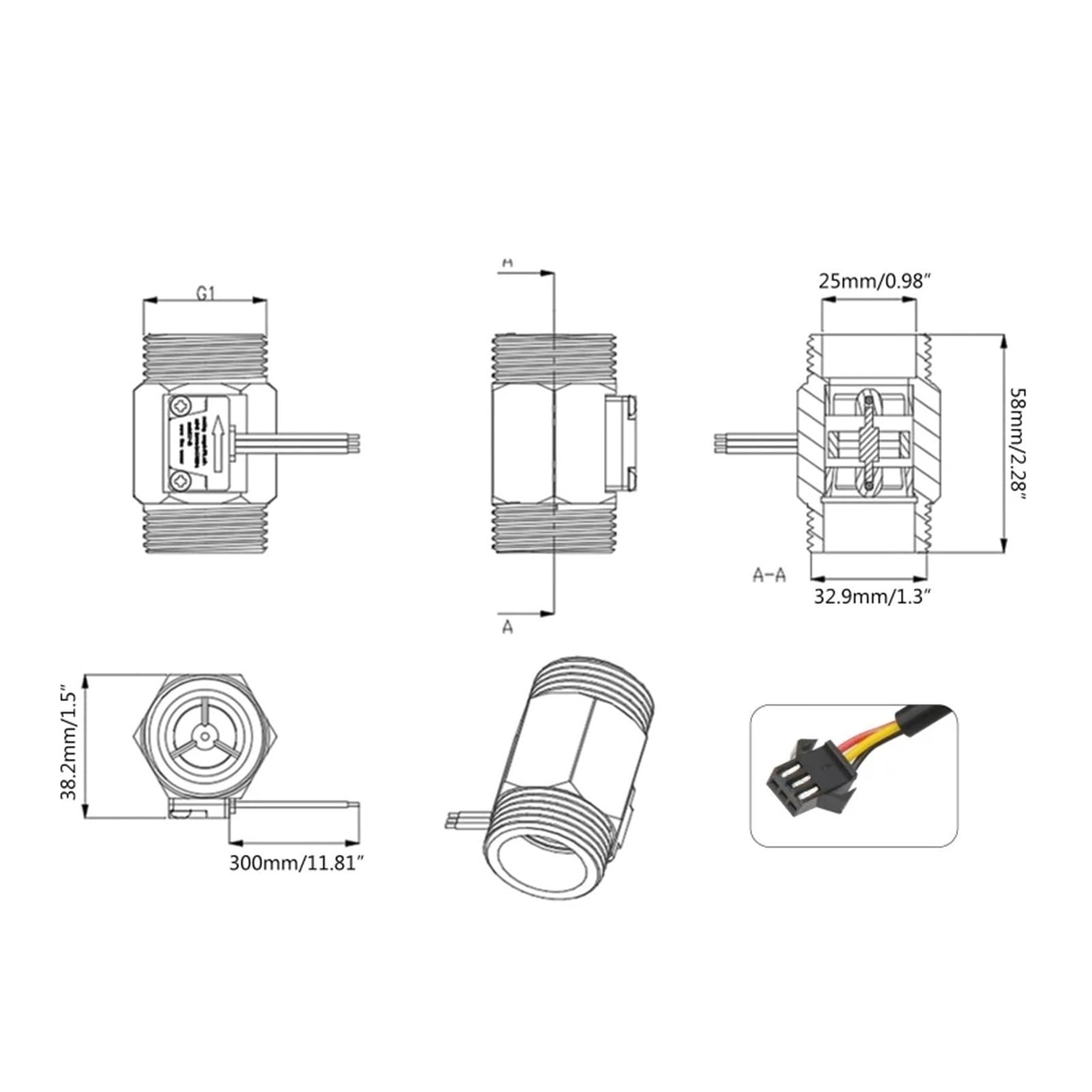 débitmètre, Dispositif de mesure débitmètre capteur commutateur suivi liquide 1 pouce for les chauffe-eau