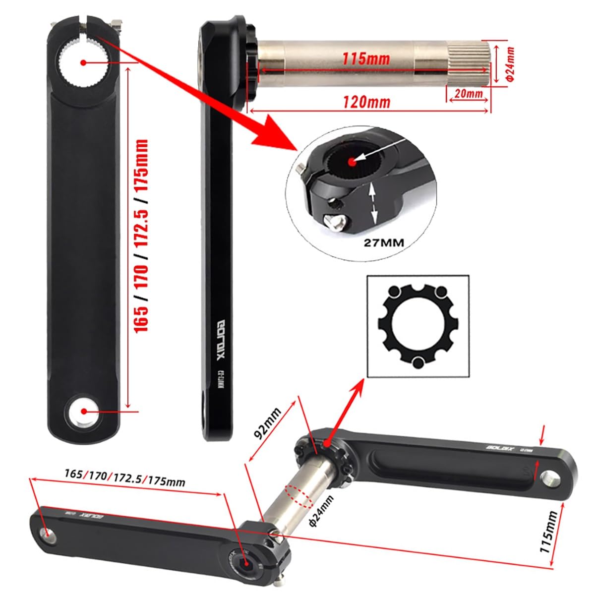 165/170/172,5/175 Mm Set di Pedivelle per Bici da Strada Lega di Alluminio Guarnitura GXP con BB 50-34T/ 52-36T /53-39T Doppio Ingranaggio per 9-12 velocità(53-39T,175mm)