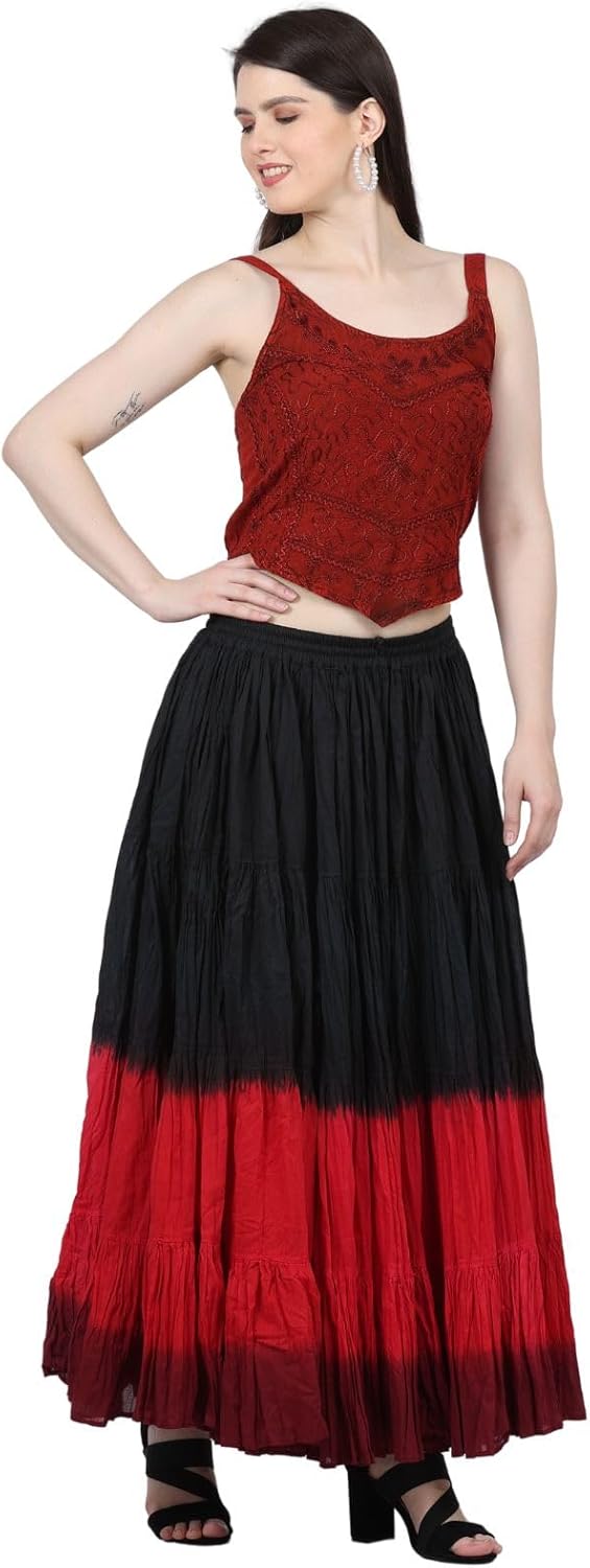 Wevez Women’s 40 Inch Cotton Full Circle Elastic Waist Tribal Fusion Belly Dance A Line Plus Size Maxi Skirt - Image 2
