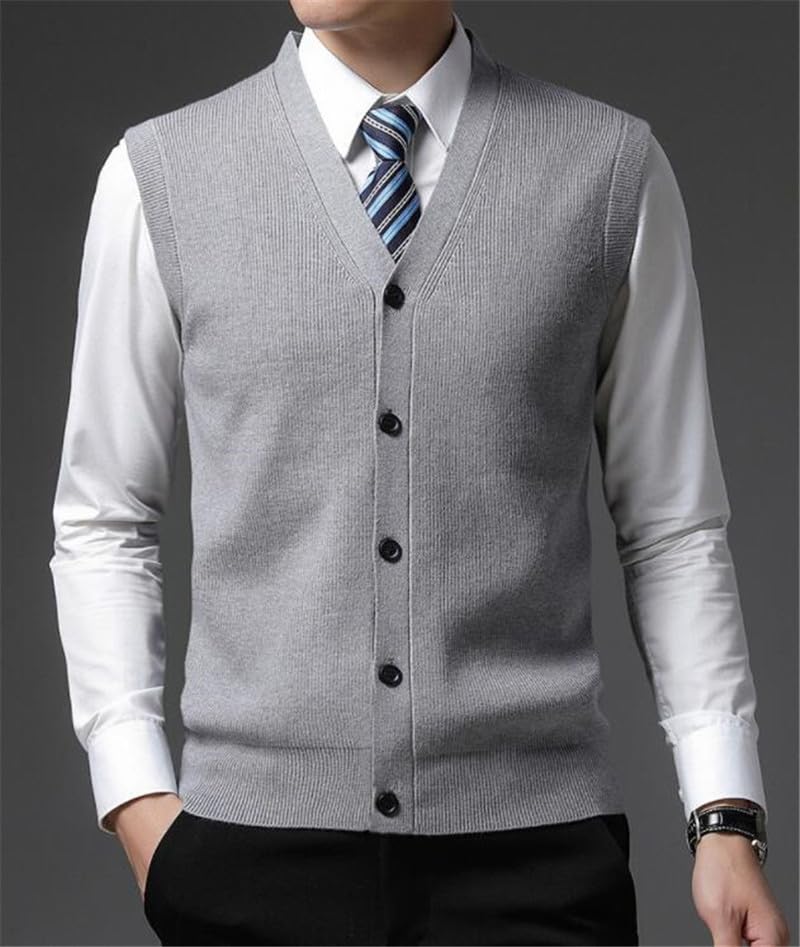 Men's Sleeveless Wool Sweater Vest Slim Knitted Vests Bussiness Casual Solid Waistcoat3
